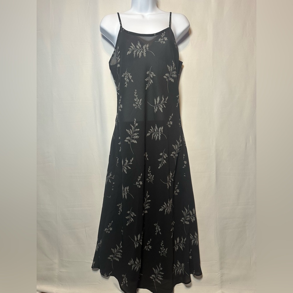Vintage Victorias Secret Silk Maxi Slip Dress Y2K Leaf Print Sheer Long - Picture 2 of 13